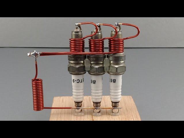 Amazing electricity science free energy generator using spark plug in copper wire
