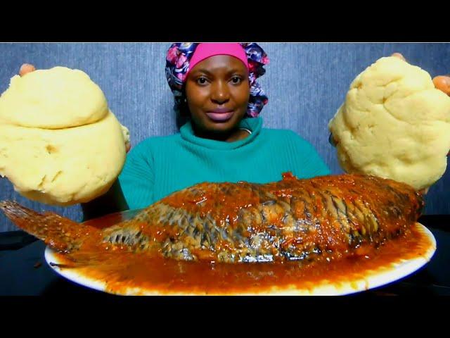 Asmr mukbang mouthwatering fish pepper soup with semolina fufu