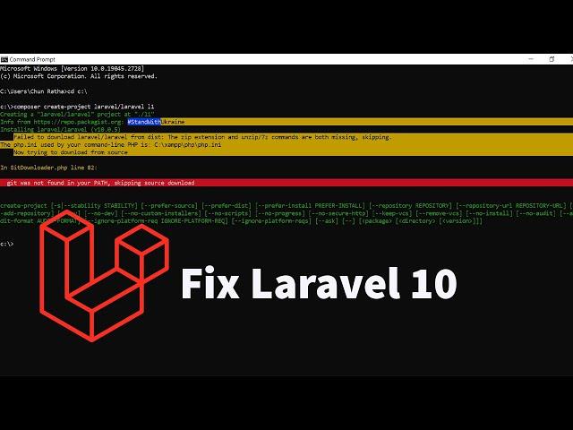 Failed to download laravel/laravel from dist: The zip extension and unzip/7z commands are both miss