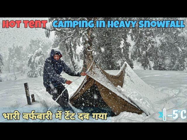 Camping in Heavy Snowfall and Rain in Deep Forest | Winter Snow Camping in India | Tejas Camping