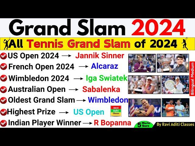 Grand Slam Tournament 2024 | Complete Winners List | ग्रैंड स्लैम 2024 | Sports current affairs 2024