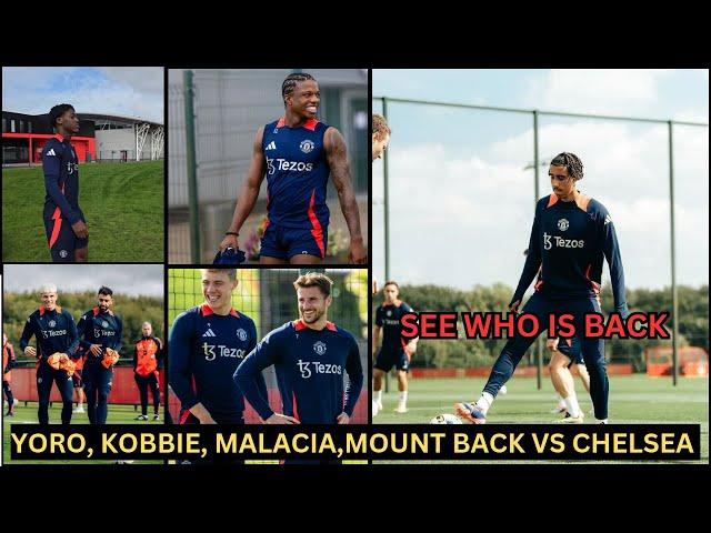 Lenny Yoro, Kobbie Mainoo, mount,shaw, back in training ahead of Chelsea match | man united training