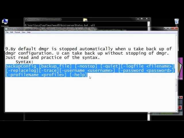 Backing up deployment manager dmgr profile configuration in WebSphere Application Server  8 5 on win