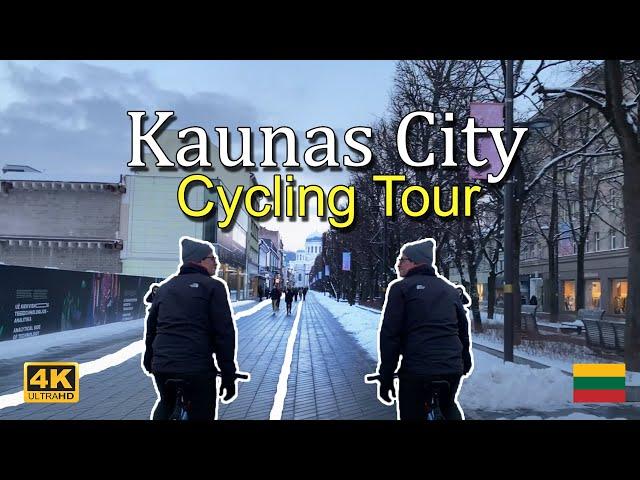 ⁴ᴷ⁶⁰ Kaunas City Center Bike Tour | Cycling in Lithuania 4k 60fps | Kaunas Winter Bike Ride 2022