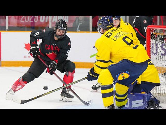 Highlights from Canada vs. Sweden in the 2025 IIHF World Junior Championship pre-tournament