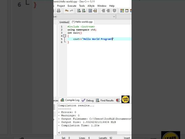 Hello world program in Dev c++ #helloworld #cpp