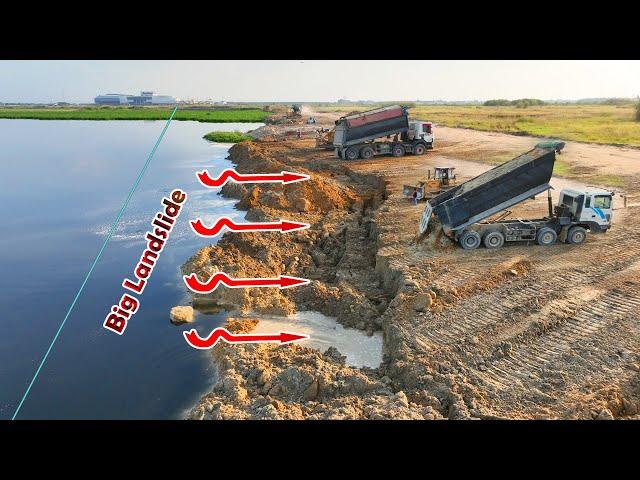 Big Land Slide !! New Amazing Land Transport Combination With Bulldozer KOMATSU D58 & Dump Truck 25T