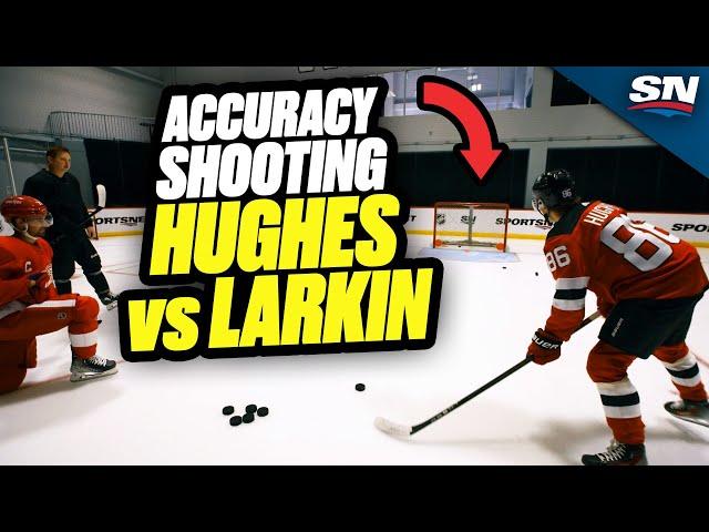 Accuracy Shooting BATTLE: Jack Hughes vs Dylan Larkin | On The Couch With Colby