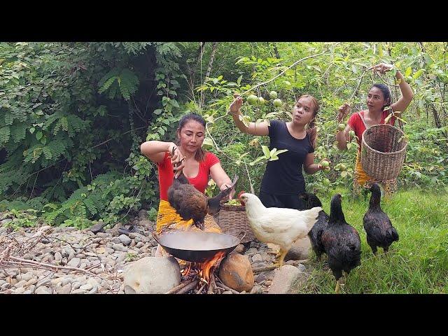 Survival in the rainforest, Catch chicken in forest, Cooking chicken is tasty food for dinner