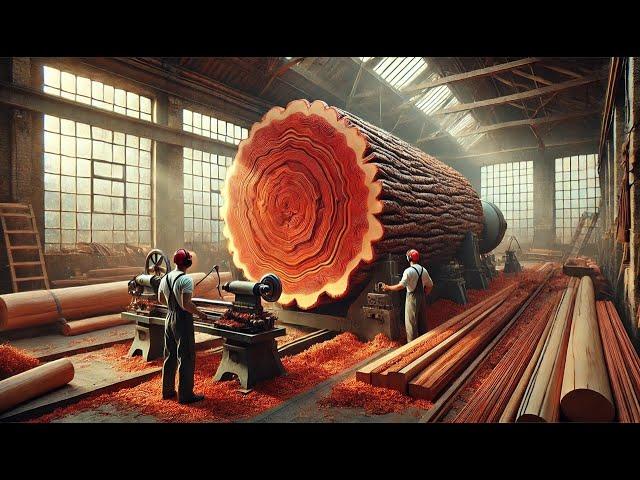 Work Wooden Lathe Art | Woodturning, Process Carving A Giant Redwood Tree In The Factory