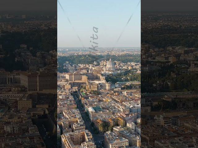 Vertical video. Rome, Italy. View of the Vatican. Dome of the Basilica di San Pietro, Flight over...