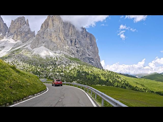 Dolomites Scenic Drive 4K | Sella Pass & Gardena Pass