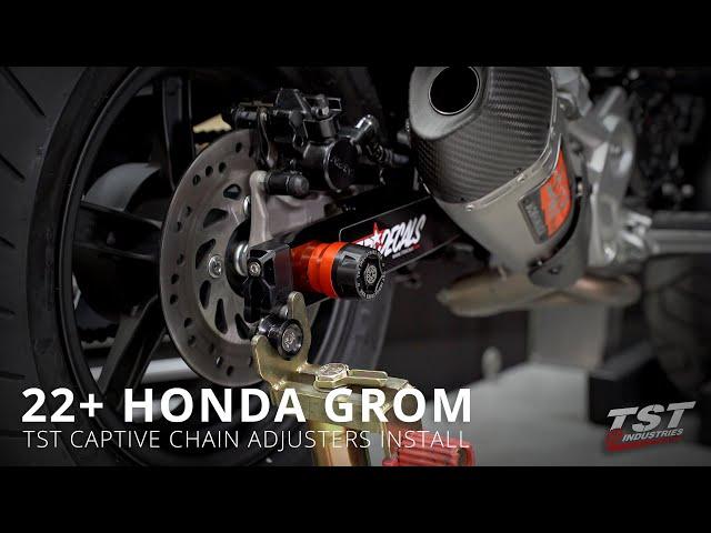 How to install TST Spooled Captive Chain Adjusters on a 2022+ Honda Grom by TST Industries