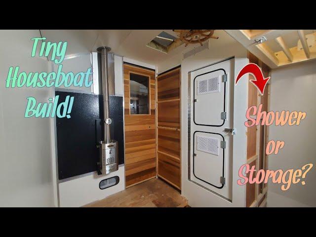 Tiny Houseboat shower storage! (Part 11)