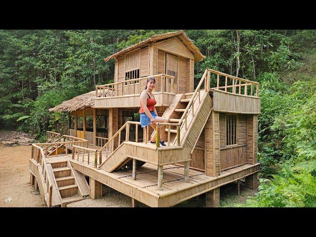 TIMELAPSE: The process of a girl building a two-story bamboo house from start to completion