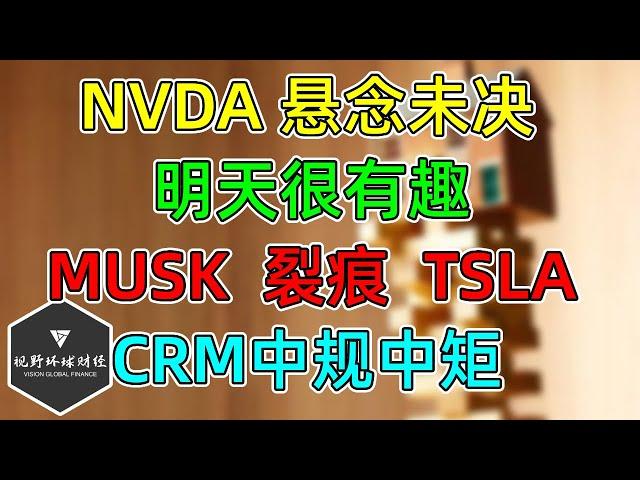 美股 NVDA冲得不够，悬念未决，TSLA暗中观望等待！明天注意一些盘中细节！CRM财报中规中矩！