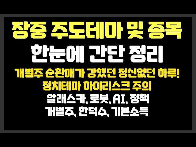 개별주 순환매가 강했던 정신없던 하루! 정치테마는 리스크 주의 / 알래스카,로봇,AI,정책,개별주,한덕수/ 토마토시스템,평화산업,벡트,넥스틸,평화홀딩스,동양철관,한텍,대상,솔트룩스