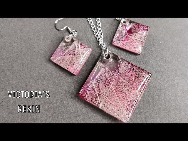 DIY UV Resin earrings & pendant with skeleton leaves