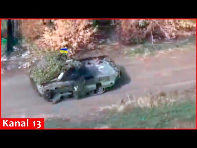 The joy of Ukrainian fighters capturing Russian armored vehicle in Ugledar -They wave Ukrainian flag