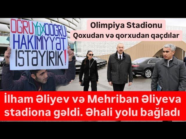 İlham və Mehriban Əliyeva stadiona gəldi, əhali etiraza çıxdı. COP yox!