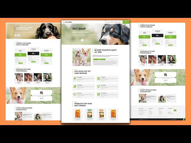 Complete Responsive Pet Shop - Animal Shop or E-Commerce Website Template Design -Free Website Code