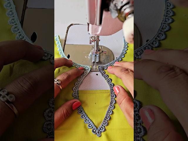 Sewing Tips And Tricks For Lace Attach Perfectly On The Designer Kurti Or Suit Neck 2024 #Shorts