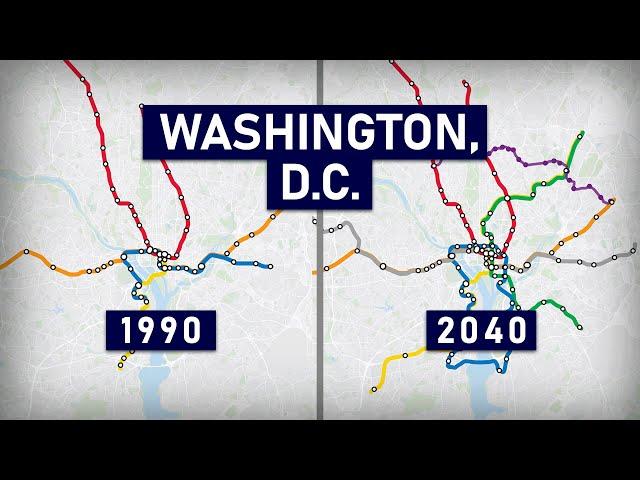 Evolution of the Washington Metro 1976-2040 (geographic map)