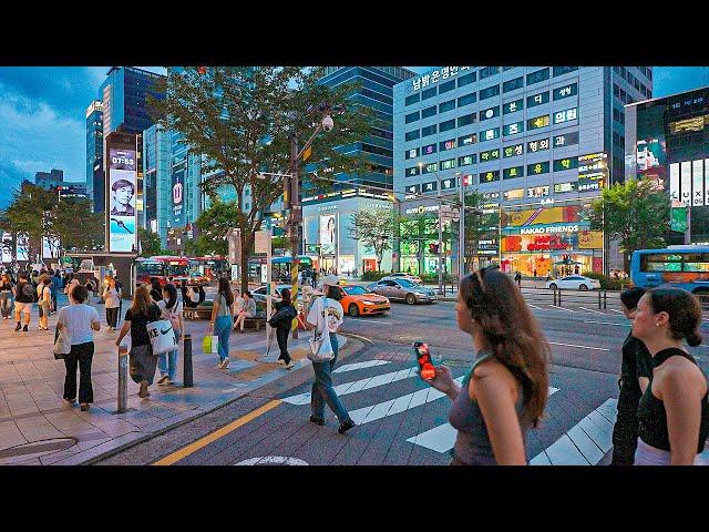 Rainy Day Walk in Lively Gangnam Main Street | Seoul Solo Travel 4K HDR