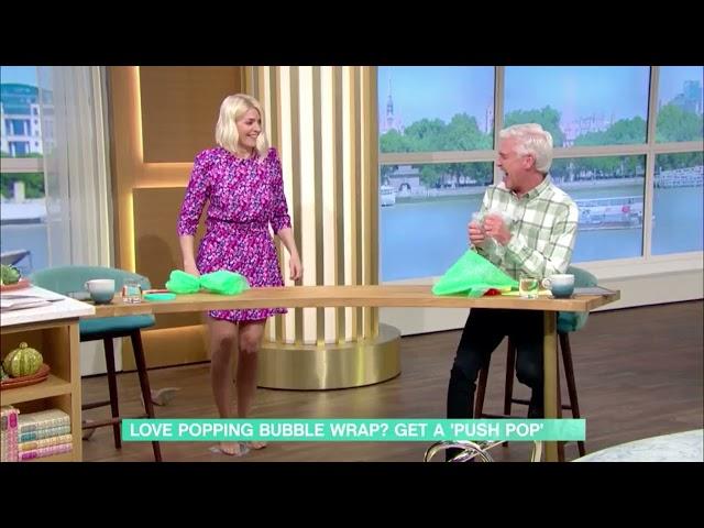 Holly Willoughby nylon feet popping bubble wrap