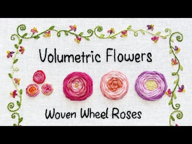 How to Embroider Woven Wheel Roses  Embroidery Tutorial | Volumetric Flowers Sampler Page | Part 2