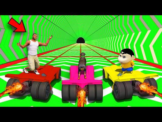 SHINCHAN AND FRANKLIN TRIED THE SEMI CIRCLE SPEED BOOSTER TUNNEL PARKOUR CHALLENGE GTA 5