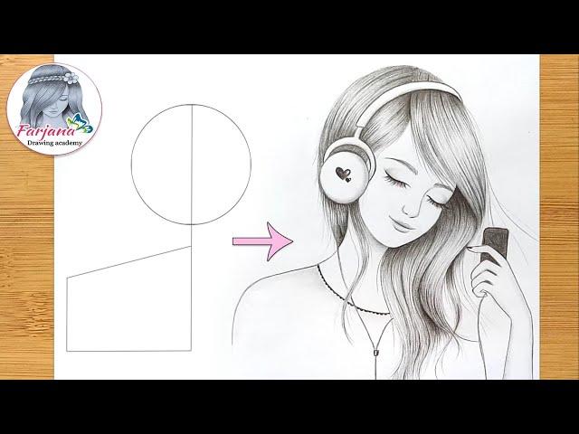 How to draw a Beautiful girl with Headphones - Pencil Sketch || Easy girl drawing || Art Tutorial