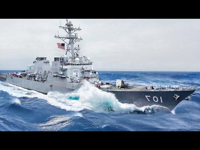 Life Aboard US Massive Destroyer Battling Scary Waves in the Ocean