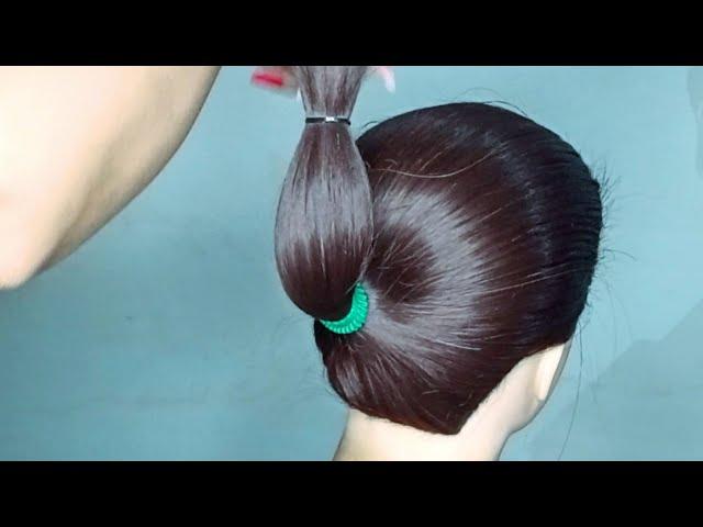 4 Easy hairstyles ! Cute & easy hairstyles  long hair bun ! simple juda hairstyle with rubber band