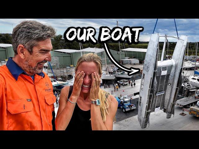 FLIPPING Our Boat with a 60 Ton Crane  Aluminum Catamaran Build Pt. 10