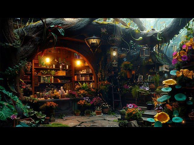 Mystery Bookstore in Exotic Plant Garden • Enchanting Fairy Music & Ambience for Reading, Studying