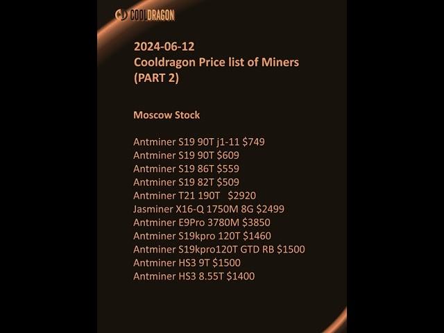 Cooldragon Price List of Miners（2024-06-12）