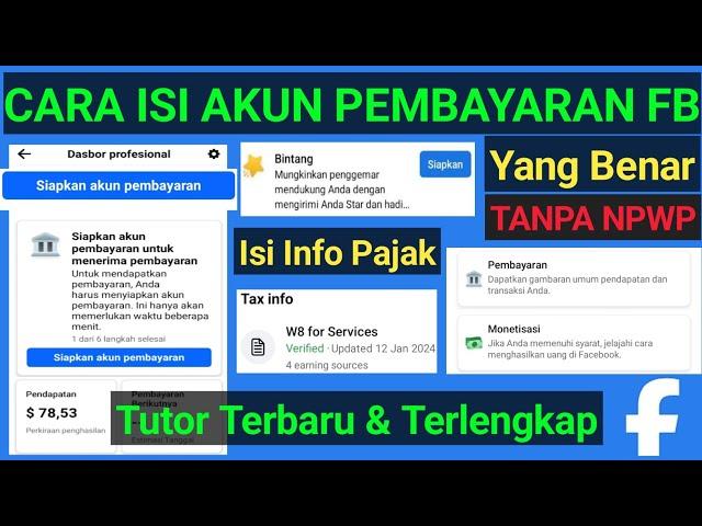 Cara Mengisi Akun Pembayaran FB Profesional Tanpa NPWP || Monetisasi Facebook 2024