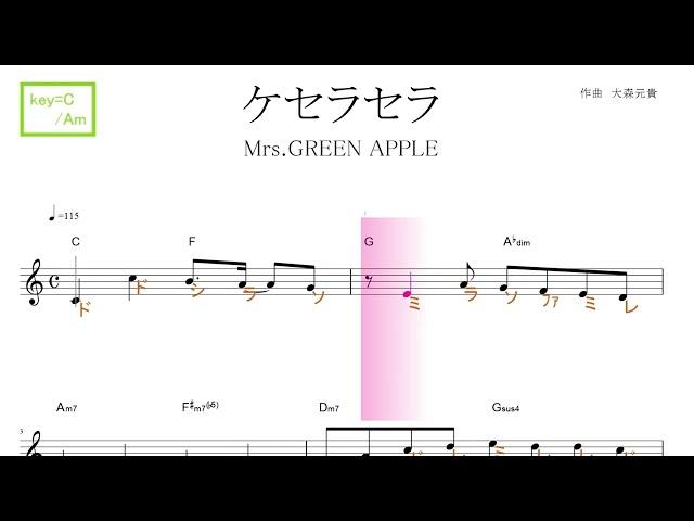 ケセラセラ（Mrs. GREEN APPLE ）ドラマ『日曜の夜ぐらいは...』主題歌　key=C/Am／ドレミで歌う楽譜【コード付き】