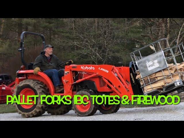 IBC Tote Top 5 Uses # 1 Firewood with Kubota Compact Tractor and Pallet Forks