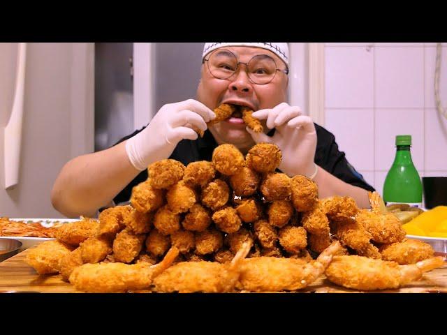 I ate 50 Fried shrimps with makgeolli(Korean traditional alcoholic drink)!!  Mukbang Eatingshow