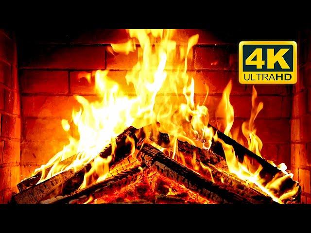  Cozy Fireplace 4K (12 HOURS). Fireplace with Crackling Fire Sounds. Fireplace Burning 4K