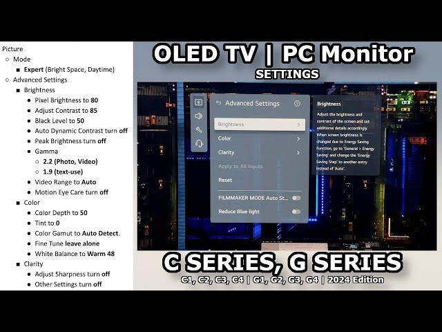 LG OLED TV Settings | PC Monitor | C + G Series eVo