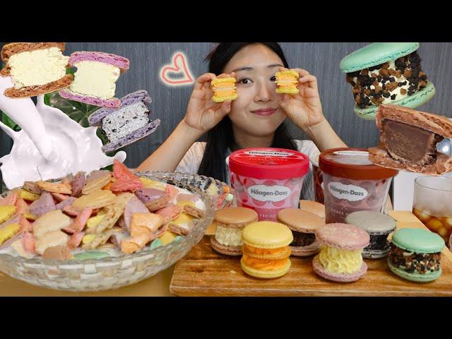 ENG) Korean style Macaroons with coque cereal MUKBANG asmr dessert eating