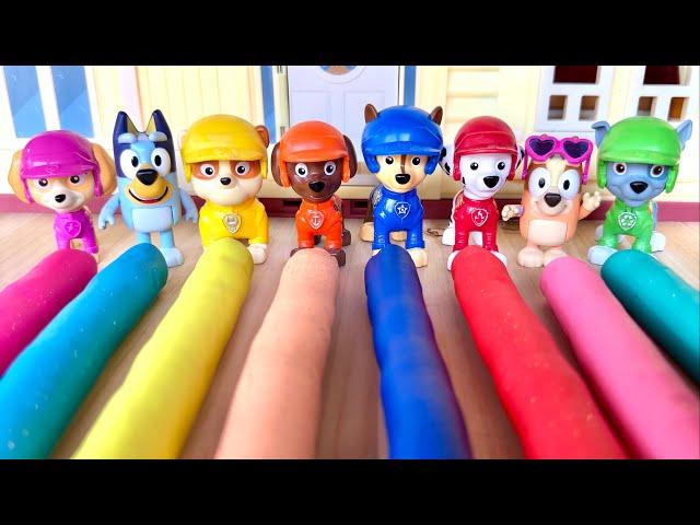 How to Make Play-doh Creations with Bluey toys and Paw Patrol using Cookie Cutters