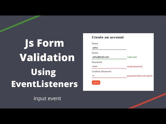 JavaScript Form Validation - EventListeners | HTML and CSS