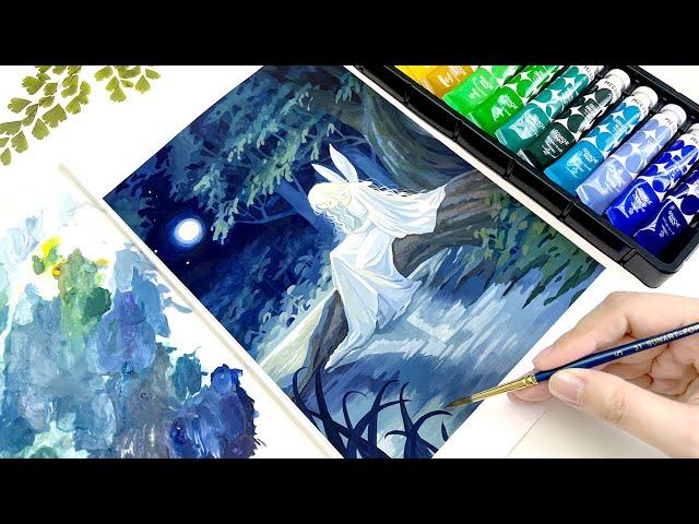 Relaxing Painting Video｜Fairy｜Gouache Painting Techniques｜Process｜Tutorial｜Paint with Me｜Night Scene