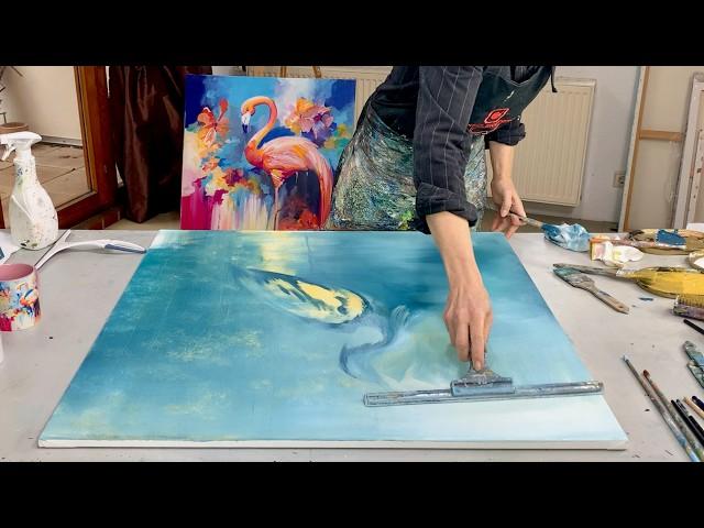 DIY Tools Effective Abstract Acrylic Painting Techniques! Crane - Layering, big canvas