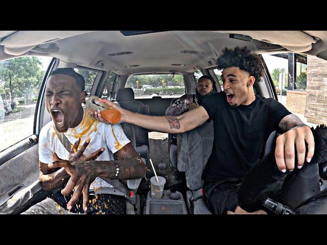 Dumping Ice Cold Fountain Drink All Over Loaded To See How He React..