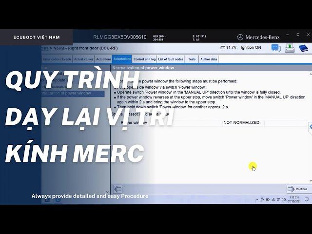 Quy trình Dạy lại vị trí kính - Power Window Normalization Mercedes.